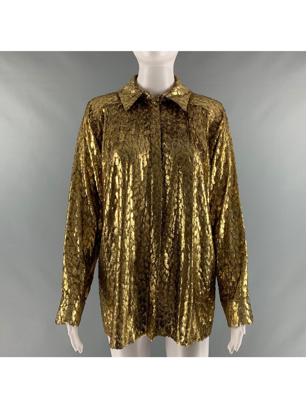 MICHAEL KORS -COLLECTION- Size 4 Gold Polyester Silk Metallic Button Up Blouse